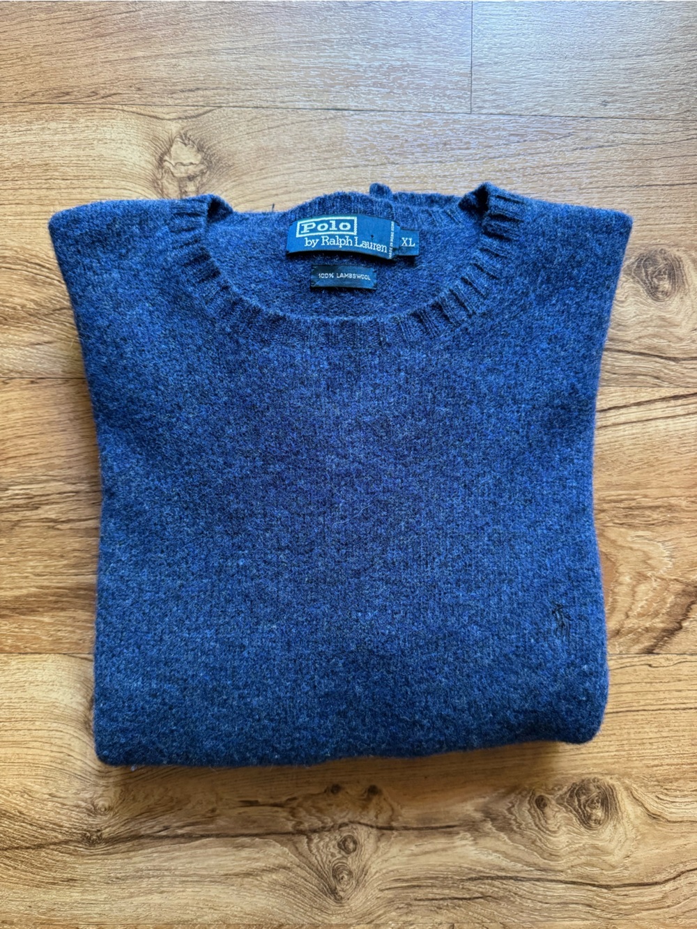 Ralph Lauren Men's Heathered Navy Crewneck Wool Sweater